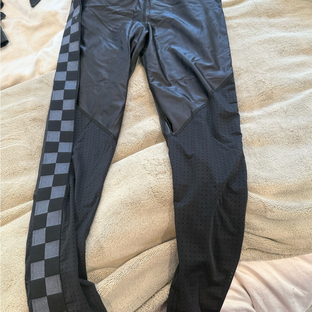 Alala Black Moto Leggings - Checkered Waistband, Size M